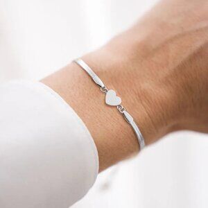 3/$35 Silver Heart Herringbone Snake Chain Charm Bracelet Stainless Steel